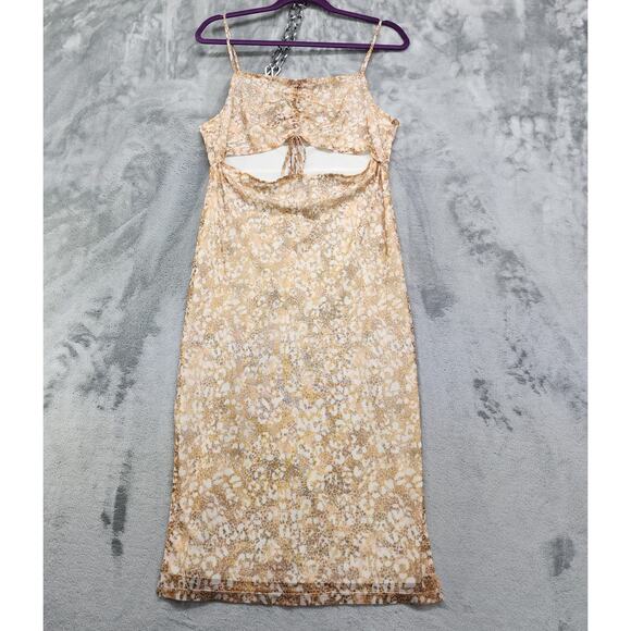 NEW Revolve BCBGeneration Dress Size M Tan Animal Print Cutout Ruched Mesh Lined - Picture 1 of 11